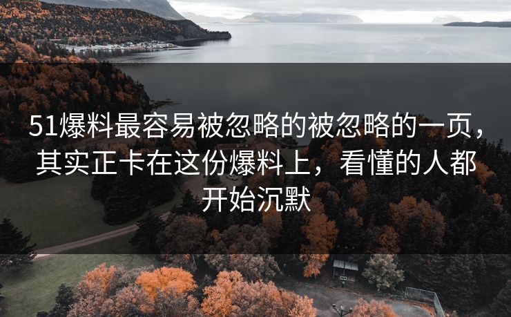 51爆料最容易被忽略的被忽略的一页，其实正卡在这份爆料上，看懂的人都开始沉默